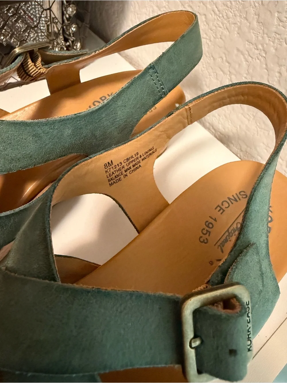 Kork-Ease Green Crisscross Slingback Wedge Sandals